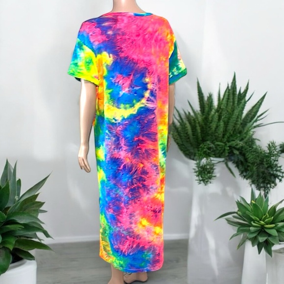 Win Win Fun In The Sun Tie Dye Long Tee Shirt Cover-Up Dress - Picture 10 of 16